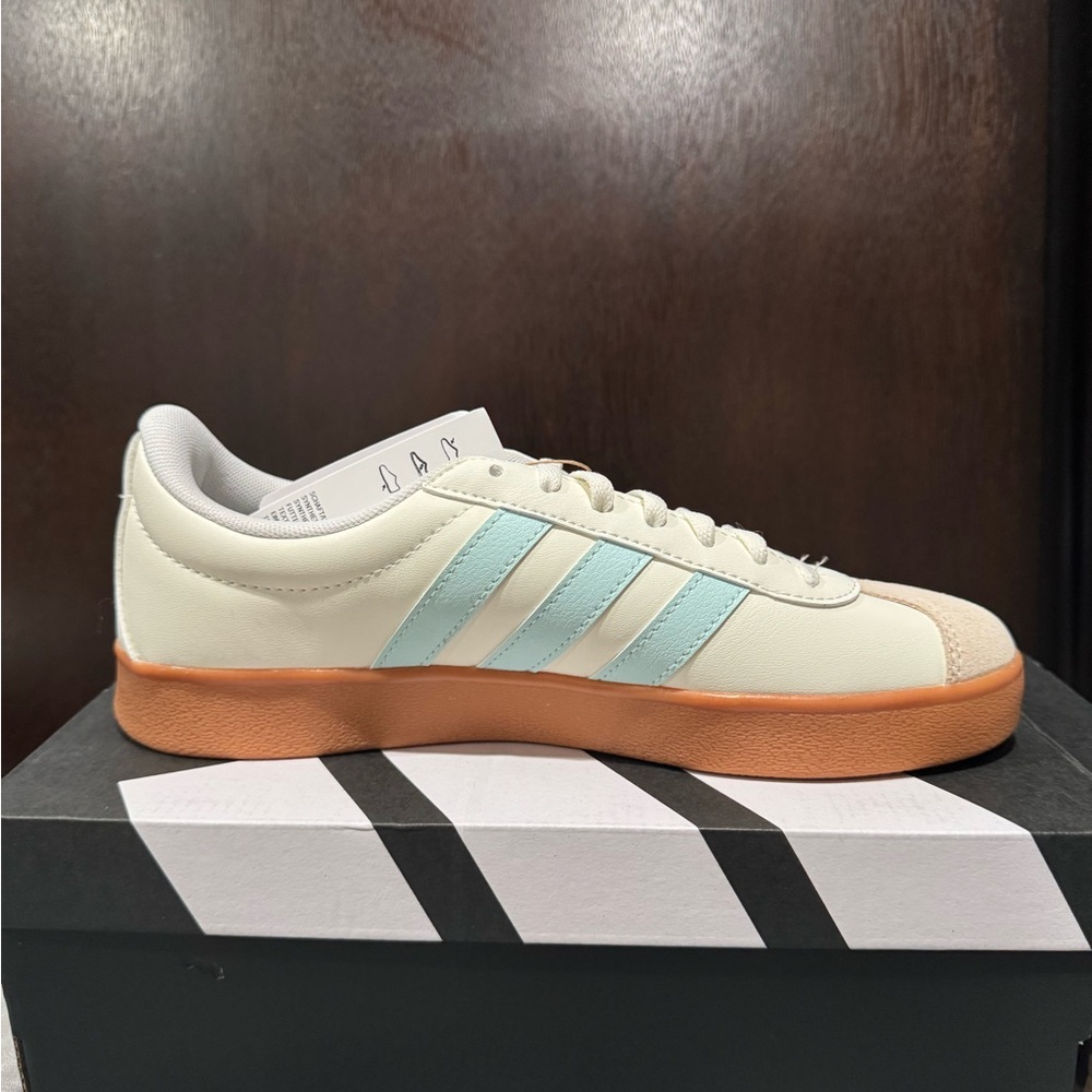 Adidas Cream and Blue Sneakers with Orange Sole